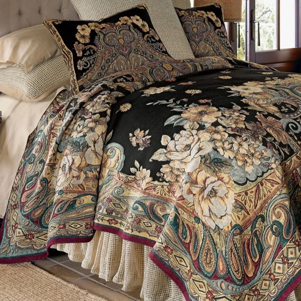 Soft Surroundings Black and Gold Floral Paisley Tapestry Pillow Sham Ariya - Picture 6 of 6